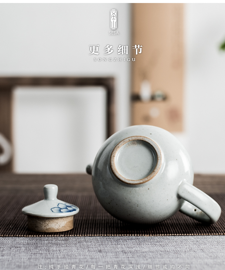 Poly real view jingdezhen blue and white peony antique teapot hand - made teapot kung fu tea thick clay POTS teapot by hand