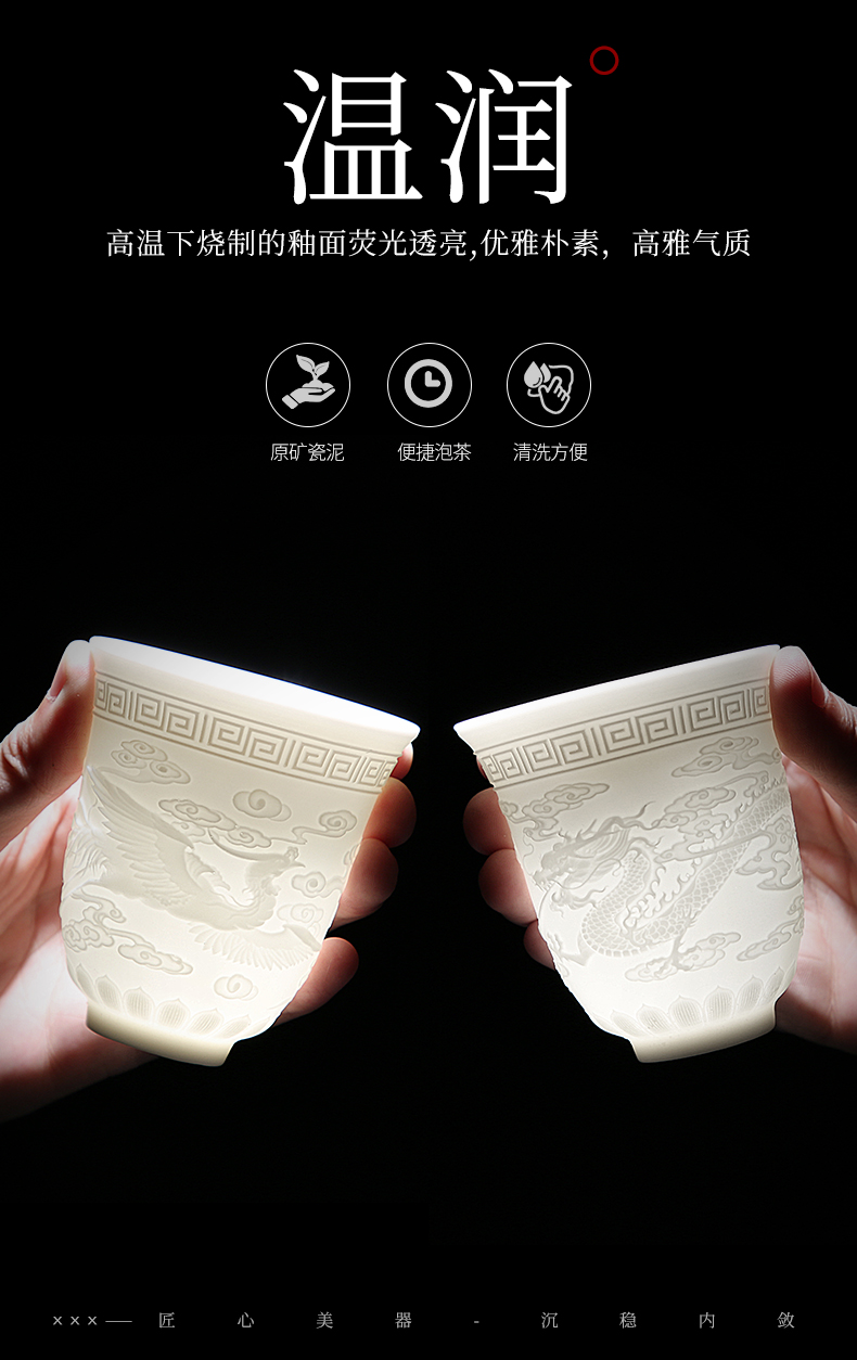 Dehua manual suet jade white porcelain kung fu tea tea set single cup tea masters cup ceramic sample tea cup, tea bowl