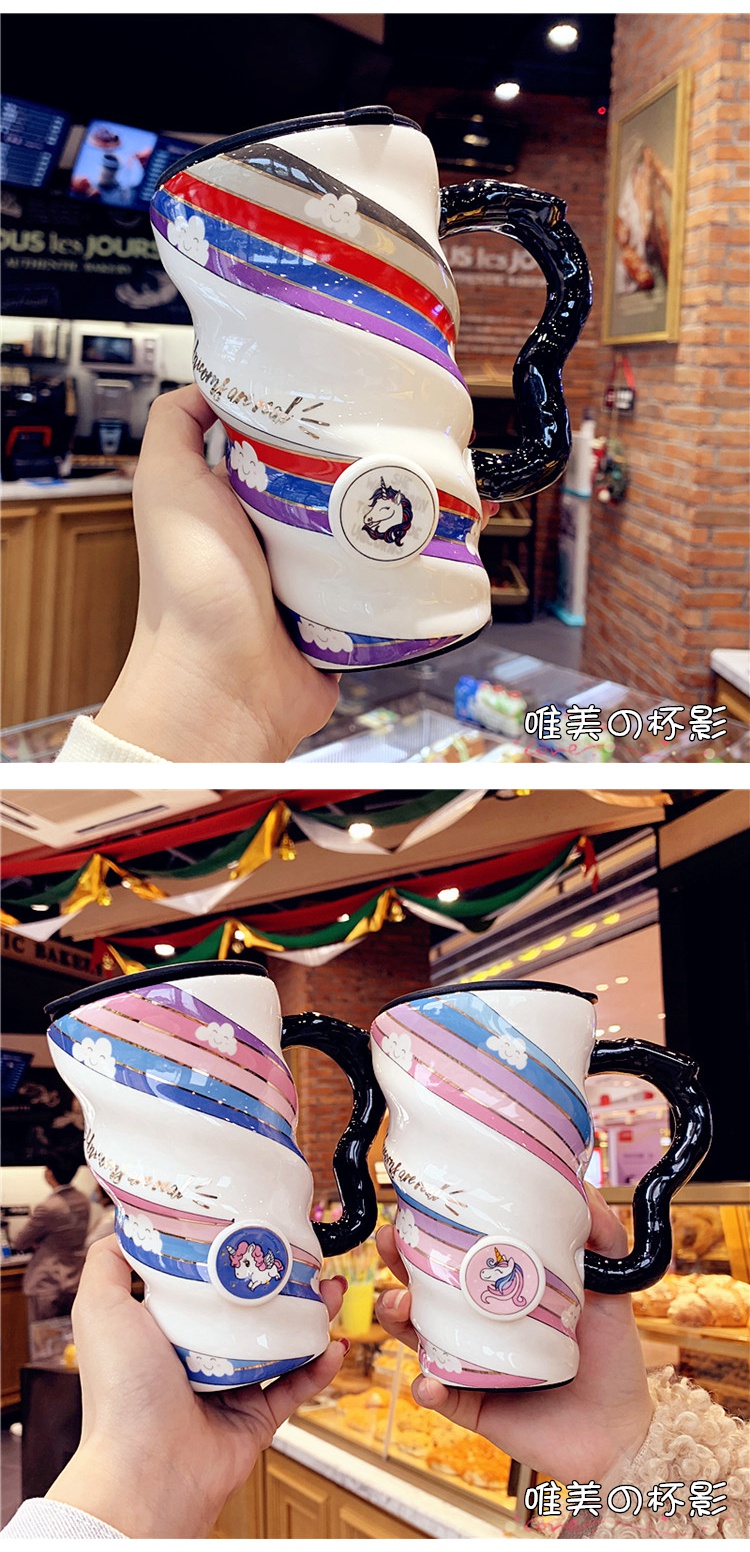 Creative move high - capacity red coffee mugs net with cover household drinking water cups ceramic cup express it in female students