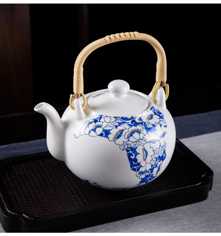 Jingdezhen blue and white porcelain kung fu tea set a pot of six cups of domestic large pot teapot teacup girder