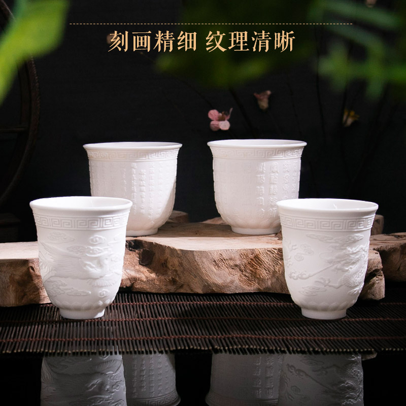 . Poly real scene of jingdezhen ceramic hand - carved zodiac master cup single cup tea cups kung fu tea set personal cup