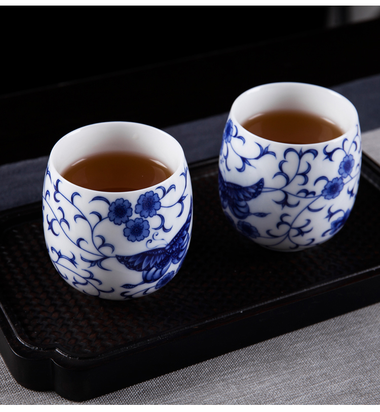 Jingdezhen blue and white porcelain kung fu tea set a pot of six cups of domestic large pot teapot teacup girder