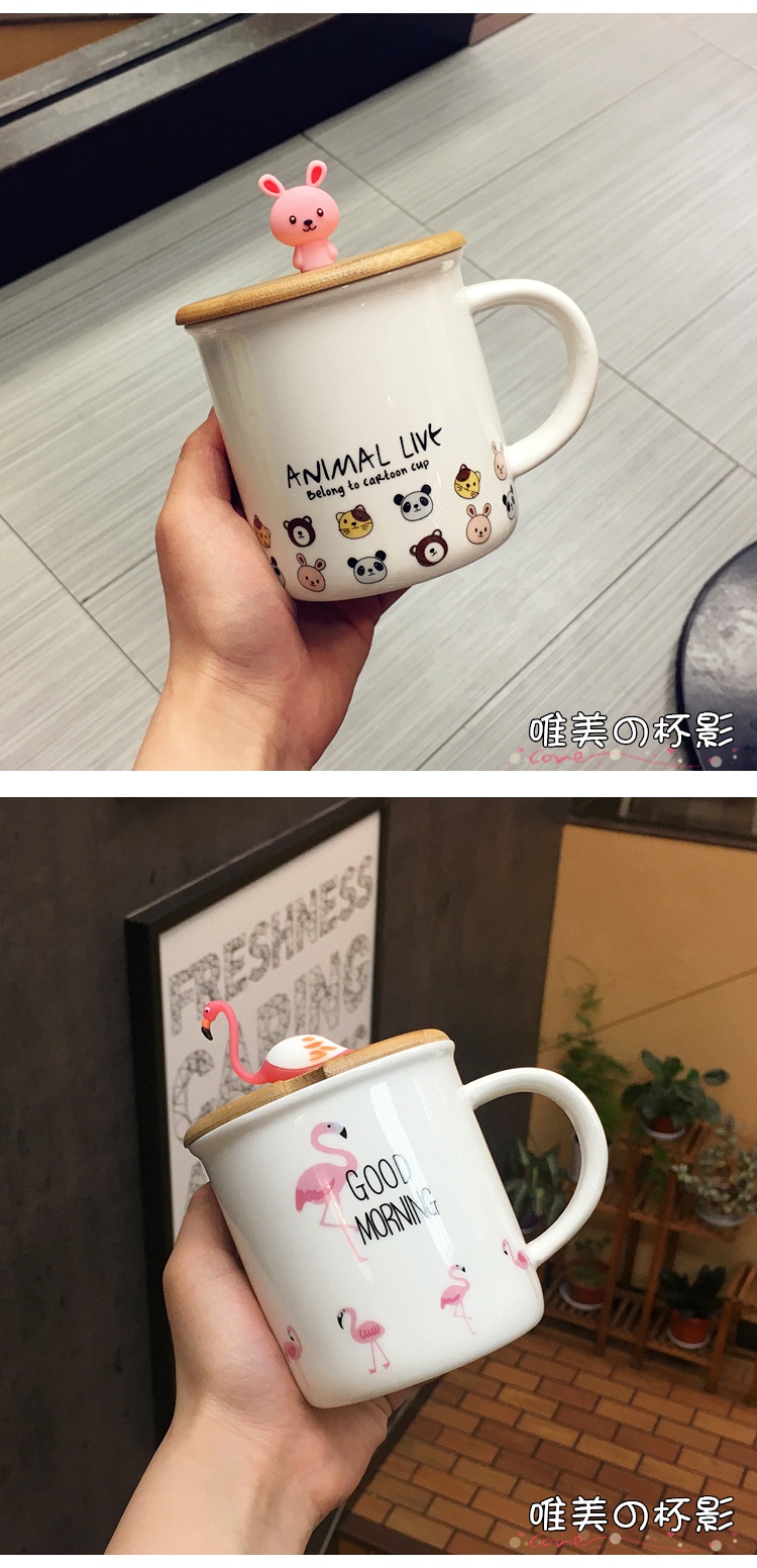 Japan and South Chesapeake express cartoon wooden cover lady girlfriends ceramic cups with cover cup tea spoon handle office mark