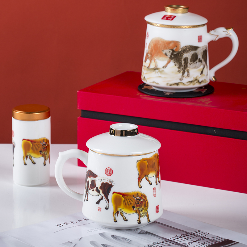 Ceramic cups with cover filter for a single premium tea mugs office separation of tea cups