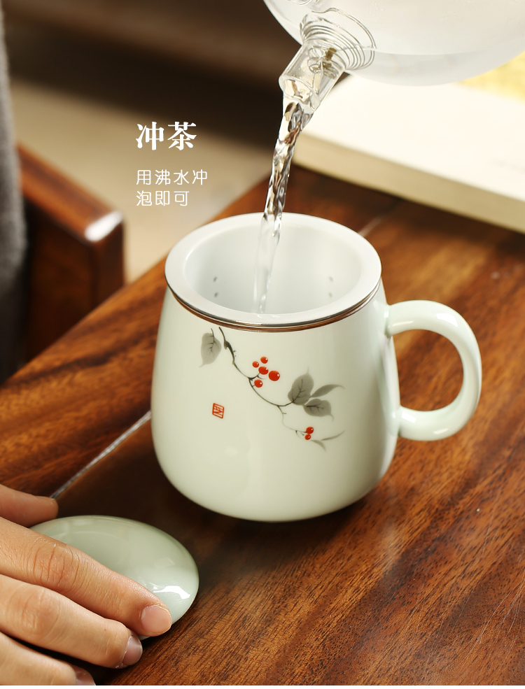 Ceramic keller with cover office personal special filter separation female red lovely cup tea tea cup