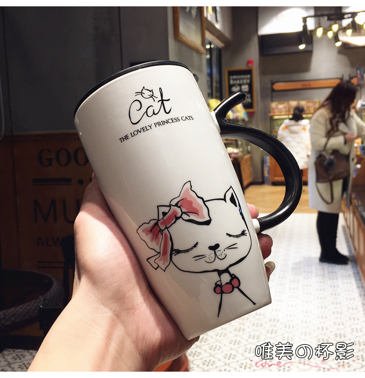 The Cat is lovely water glass ceramic keller office individuality creative picking milk coffee cup with cover the spoon