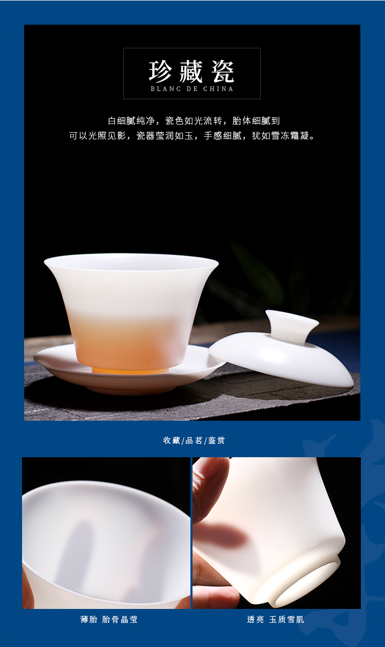 . Poly real scene dehua suet jade porcelain kung fu tea set thin body white porcelain household tureen customizable high - end the teapot