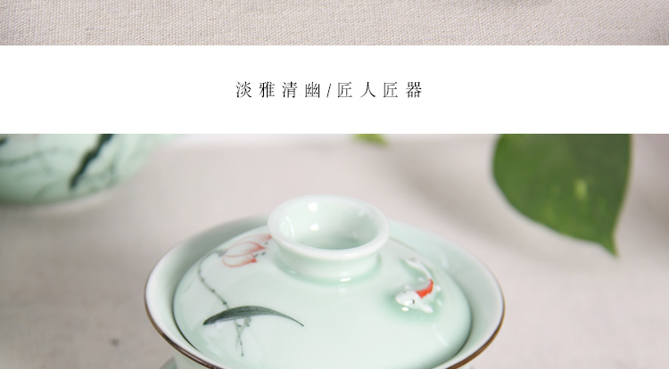 Only three individual high - end tea sets tea tureen blue and white porcelain cups hand - made lotus not hot jingdezhen ceramics