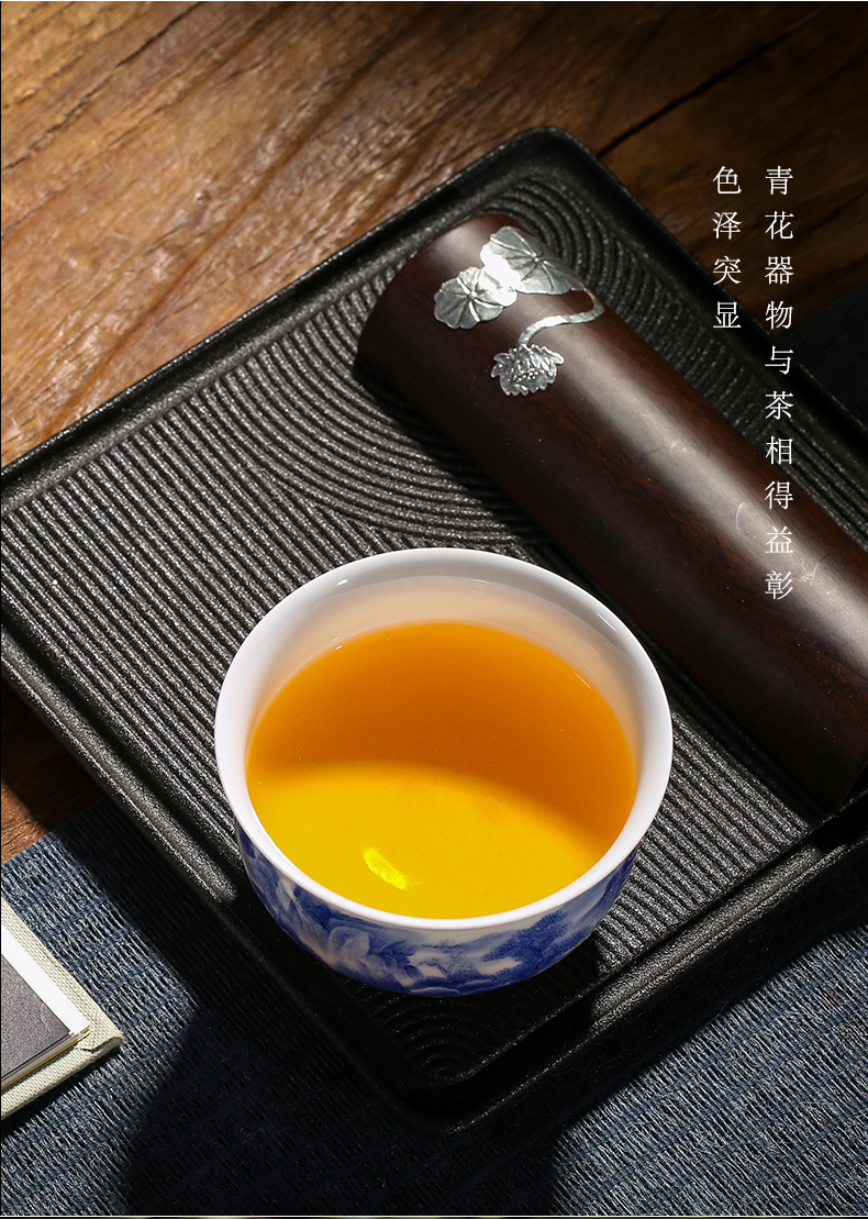 . Poly real one thousand fire scene jingdezhen blue and white porcelain ceramic cup single hand - made manual landscape to use large kung fu