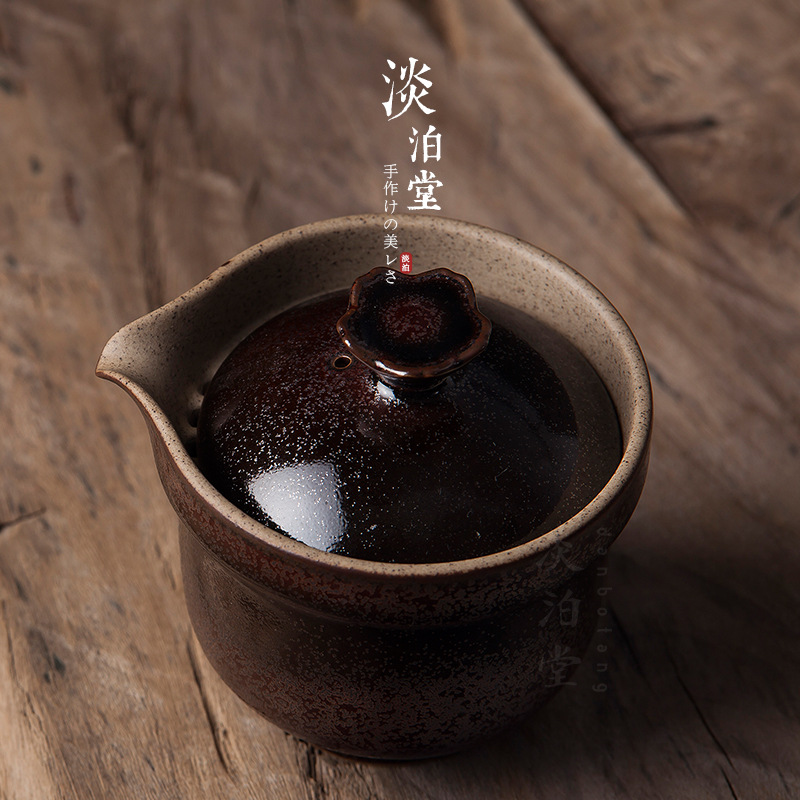 Poly real view jingdezhen pure manual black pottery teapot zen diablo gold glaze oil droplets coarse pottery hand grasp pot without a tureen