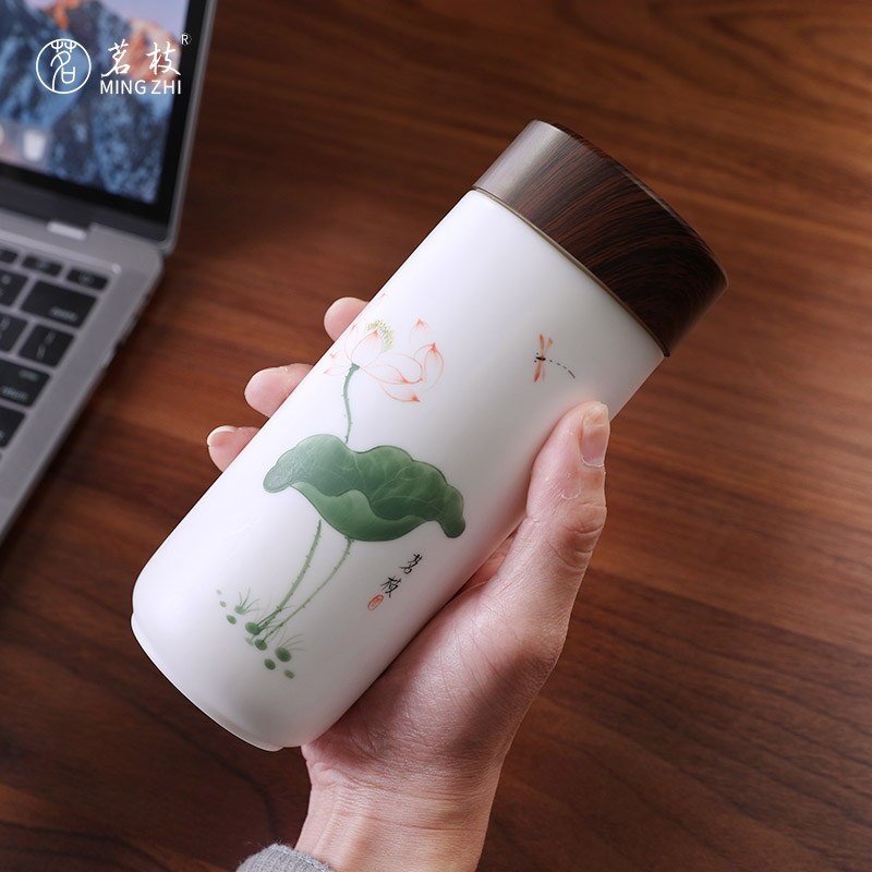 Ceramic hand - made glass vacuum cup white porcelain cup with cover with working meeting of the portable men and women drinking cups