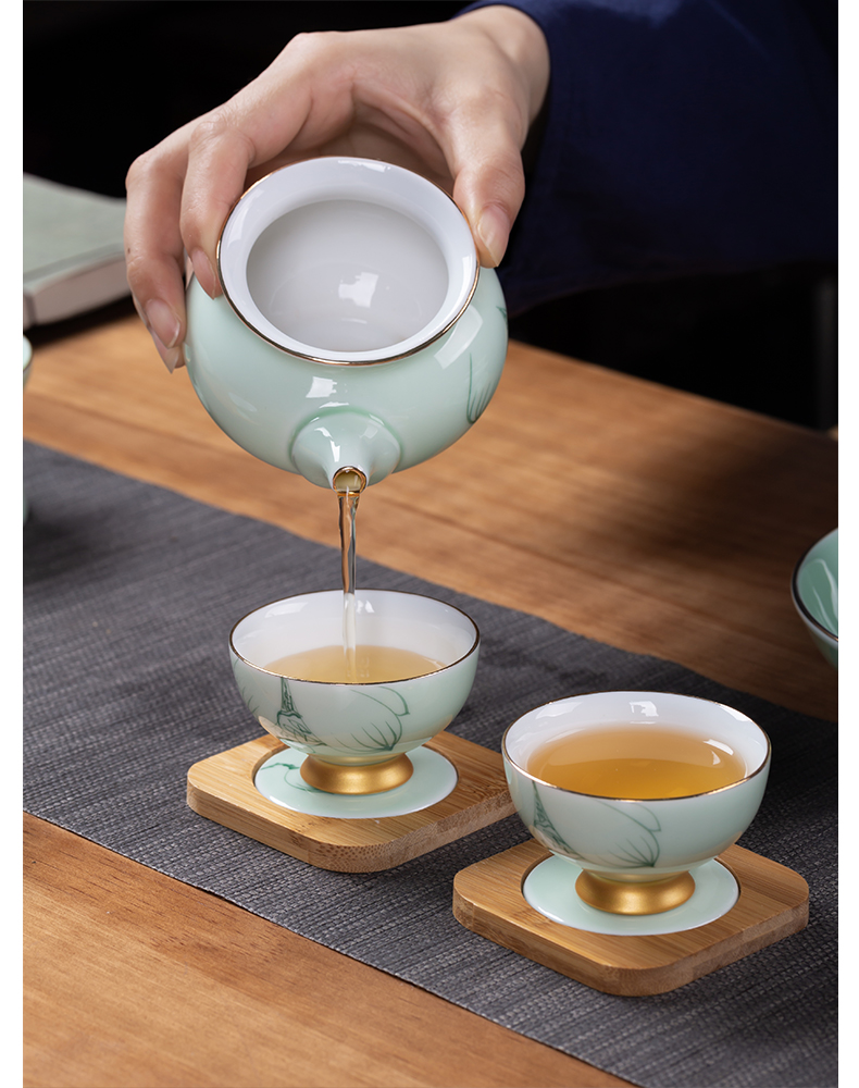 Poly real scene hand - made kung fu tea set household jingdezhen contracted tea cups of a complete set of ceramic lid