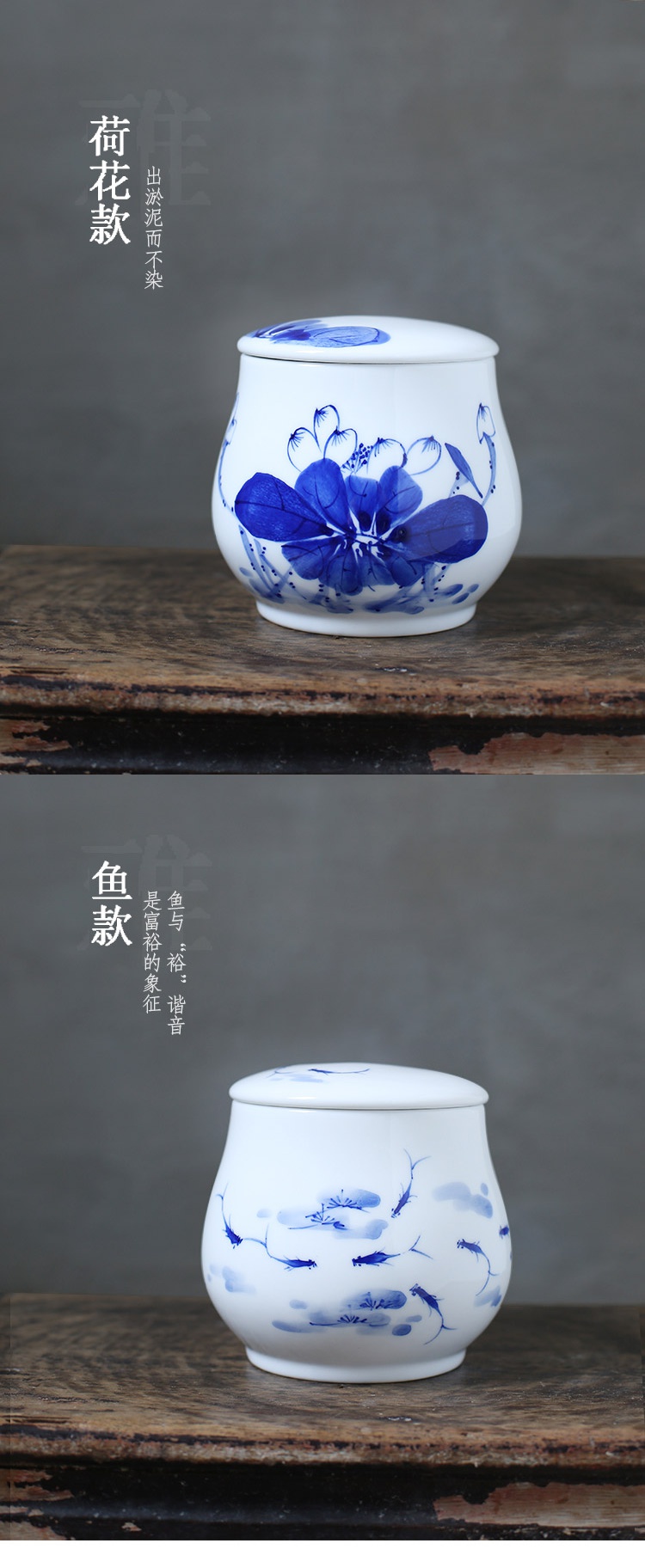 The Poly real scene caddy fixings ceramic seal tank of jingdezhen blue and white porcelain hand draw large storage containers packaging tea