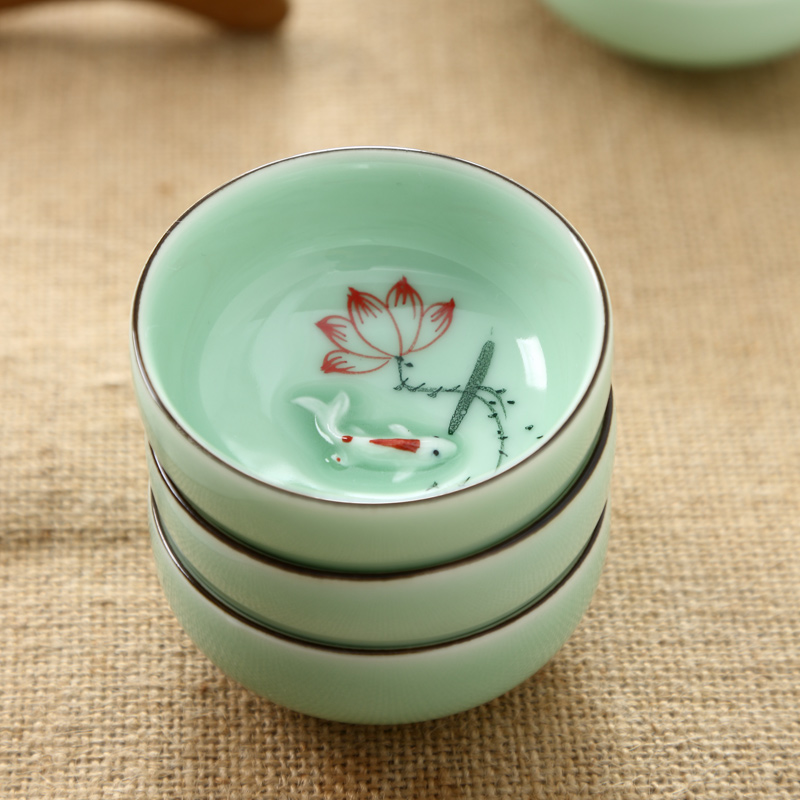 Kung fu tea set 6 individuals dedicated high - grade household, lovely small single glass ceramic bowl lotus tea