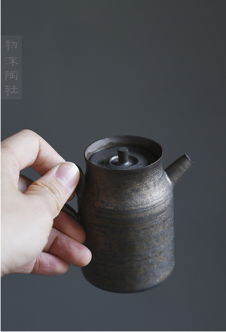 Poly real scene manual coarse pottery teapot variable straight pot of coarse pottery metal glaze gold ball hole teapot the teapot