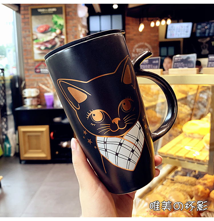 Han edition express cartoon water individuality creative ceramic keller cup office picking milk with cover coffee cup