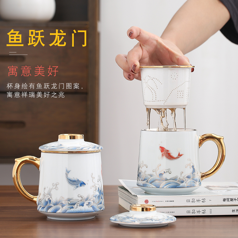 The tide of individual special ceramic cups suet jade porcelain enamel high - end gifts The see colour separation tea tea cup