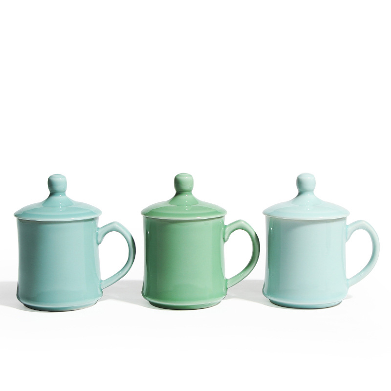 Longquan celadon ceramic cups with cover cup mark cup Chinese working and high - temperature home tea cups