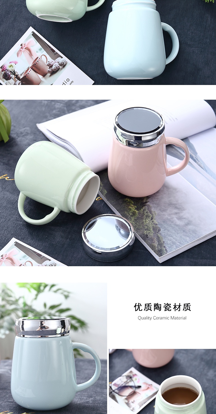 Mark cup with cover spoon cup high - capacity household individuality, valentine creative trend, lovely cup ceramic cup