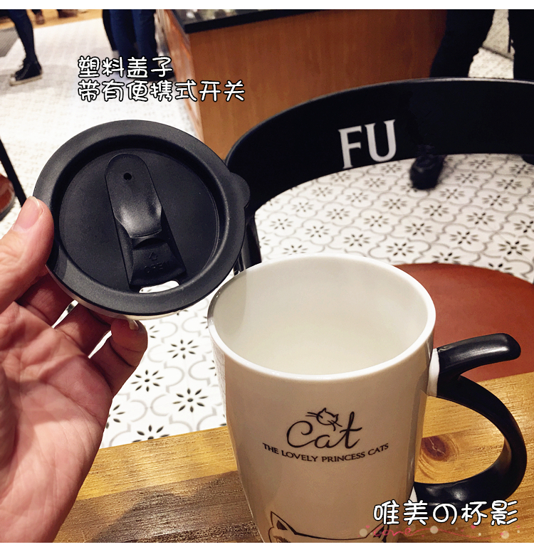 The Cat is lovely water glass ceramic keller office individuality creative picking milk coffee cup with cover the spoon