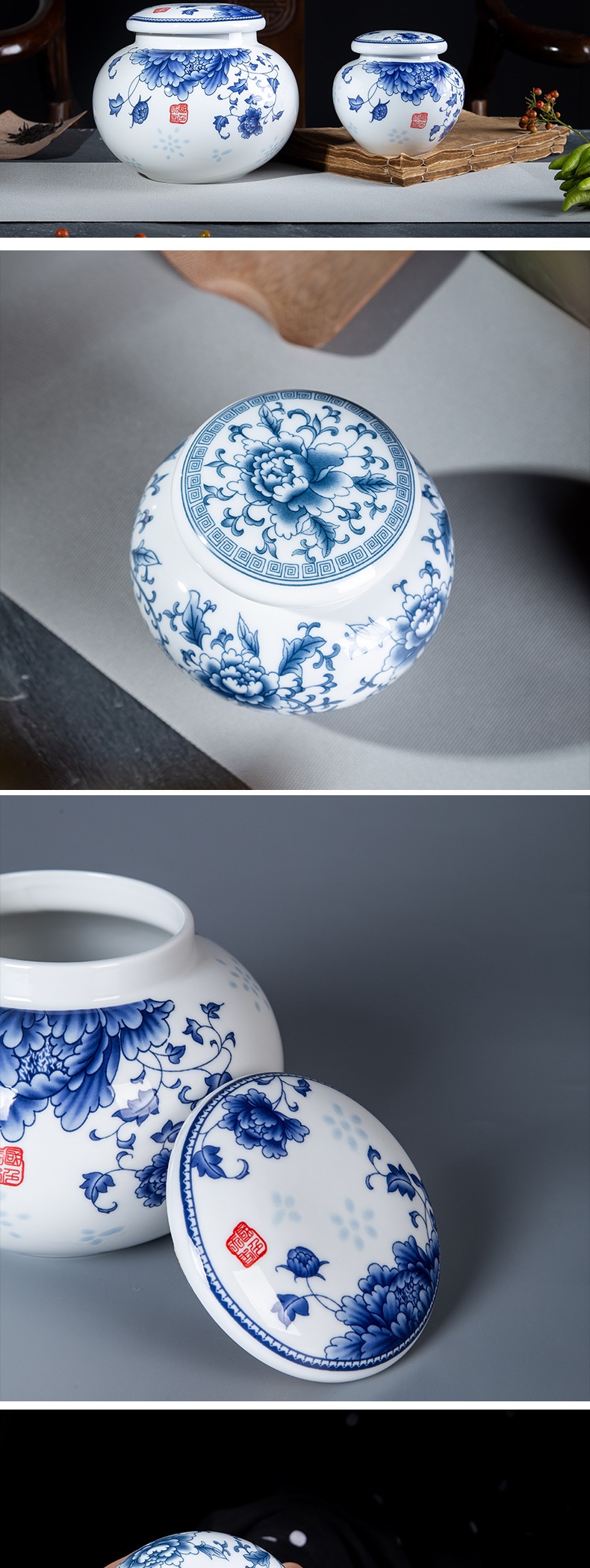 . Gather elegant scene of jingdezhen ceramic medium caddy fixings POTS sealed tank circle of blue and white porcelain pot