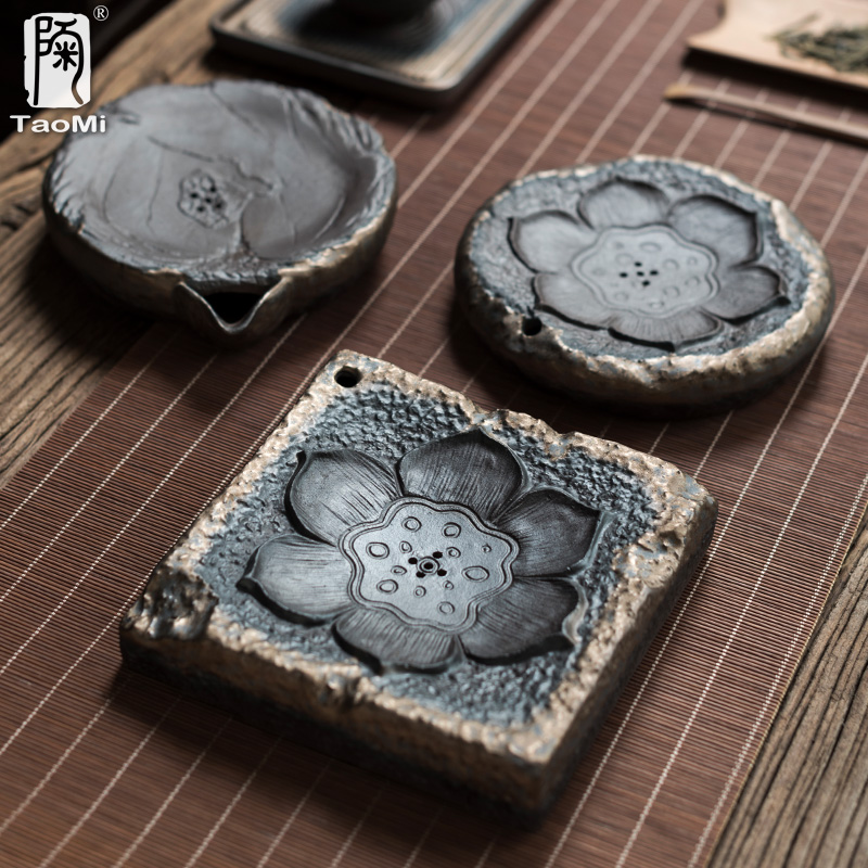 Poly real scene of household ceramics lotus flower pot bearing coarse clay POTS small dry terms tray of pot pad Japanese water kung fu tea set