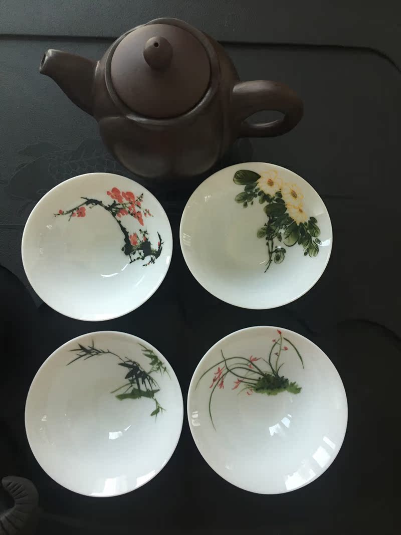 Four gentleman 's hand - made hat to kung fu tea tea cups blue and white porcelain ceramic sample tea cup, pu' er tea cups