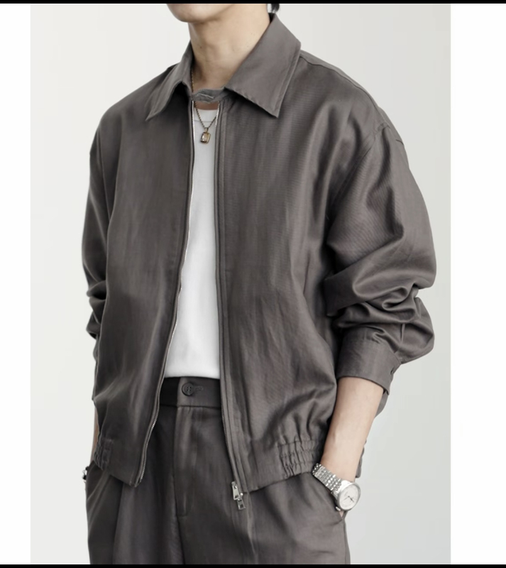 New Fashion Light Luxury Versatile Old Money Style Linen Zipper Slim-Fit Commuter Jacket Long-Sleeve Set for Men T107