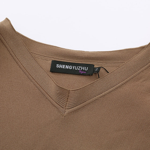 Shengyu Bamboo counter autumn style simple V-neck smart commuting solid color warm and delicate three-quarter sleeve sweater top