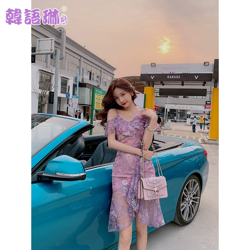 Váy hoa lynn Hàn Quốc 2021 mới của phụ nữ mùa hè váy ren mỏng cổ chữ v váy trễ vai - váy đầm
