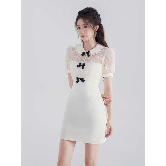 Han Yulin ໃຫມ່ແບບຈີນ dress ແມ່ຍິງ summer slimming ສັ້ນ skirt 2024 ໃຫມ່ແອວສູງ doll collar skirt