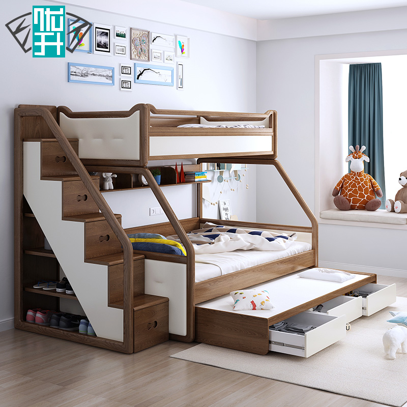 Ultra - solid wood Nordic soft - bag high - low - bed children's beds for adult high - and low - child bed three - bed