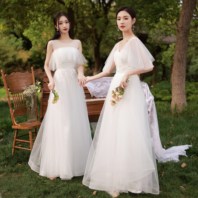 Light Wedding Dress, Long Style, 2026, White, Fairy-Like, Bridesmaid Dress, Forest Style, for Going Out, Travel Photography, Light Gauze, Small Wedding Dress, Bridesmaid Dress