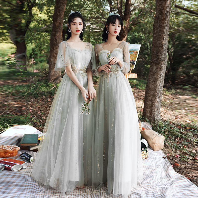 Bridesmaid Dress Long Style 2026 New Gray Fairy-Like Slimming Bridesmaid Group Sister Dress Performance Evening Dress Women Spring and Summer Bridesmaid Dress Long Style 2026 New Gray Fairy-Like Slimming Bridesmaid Group Sister Dress Performance Evening Dress Women Spring and Summer