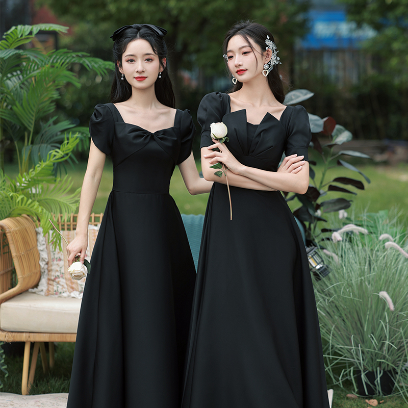 Black Slimming Evening Dress for Women, Long and Elegant, Suitable for Banquets, Sister Dresses, Performance Costumes, Choir, and Adult Ceremonies