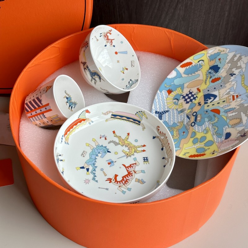 New European-Style Bone China Children's Tableware Set for Home Use, Creative Unicorn Baby Rice Bowl, Water Cup, Rice Plate, Gift-Giving