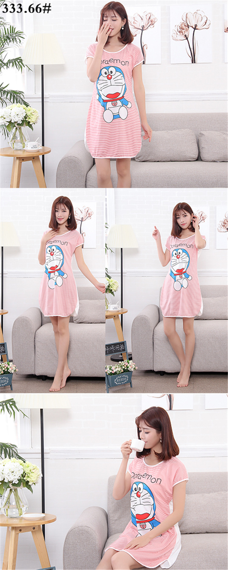 9.9 đặc biệt cung cấp phụ nữ mùa hè phần mỏng đồ ngủ dễ thương cartoon nightdress dress lỏng nhà thường dịch vụ