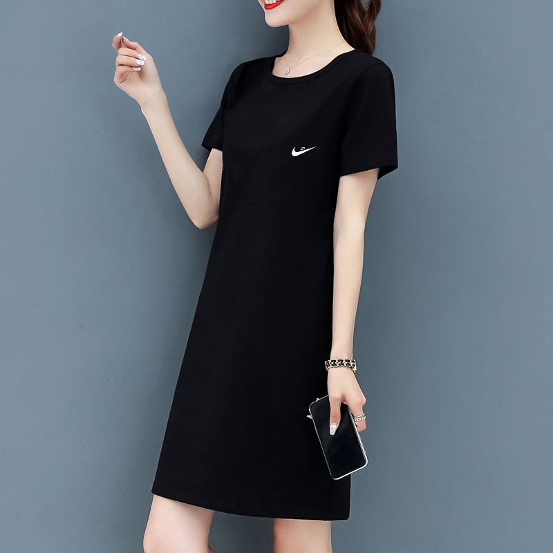 Korean version 2022 new summer pink t-shirt women's loose mid-length version cotton short-sleeved large size casual top trendy