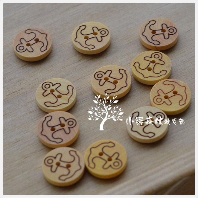 (forest wholesale) zakka natural log buckle upscale yellow poplar wood carving sea anchor button 100 packs 50 gr