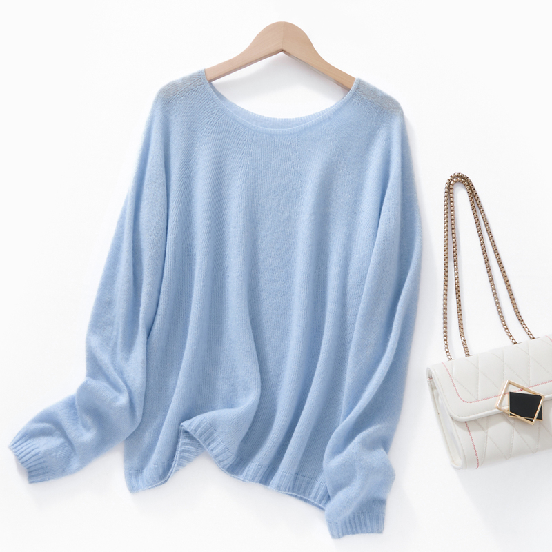 Silk and Cashmere Thin Knit Sweater with Round Neck for Women, Soft and Loose Fit, Lazy Style, New Spring 2026 Collection