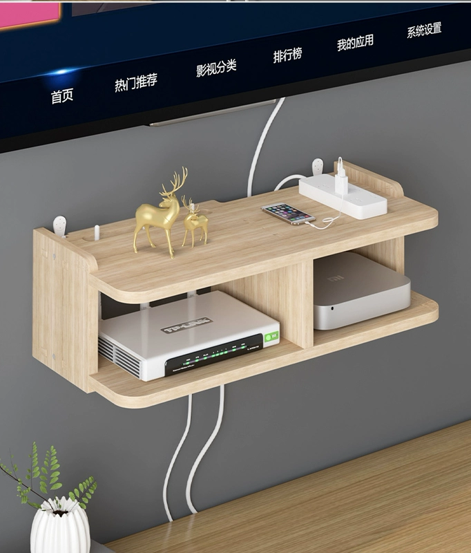 Bộ định tuyến WiFi gỗ chắc chắn không có lỗ treo trên tường TV set-top box lưu trữ giá đỡ vị trí treo tường kệ gỗ trưng bày sản phẩm kệ để đồ trang trí