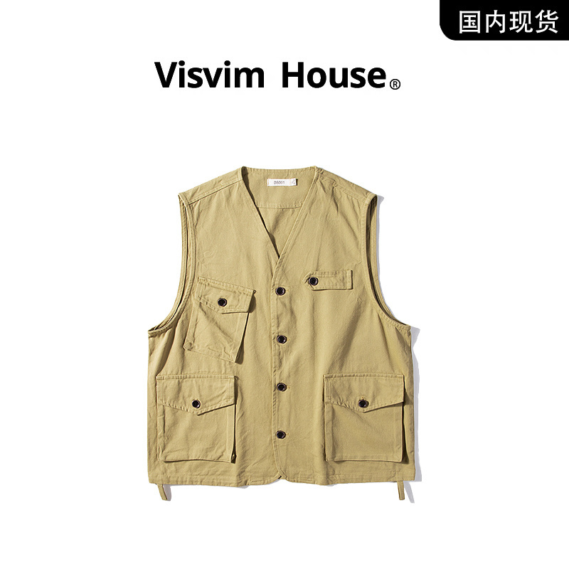 [Brand in Stock] Visvim Wings Japanese-Style Workwear Vest for Men, Summer Sleeveless Jacket Vest