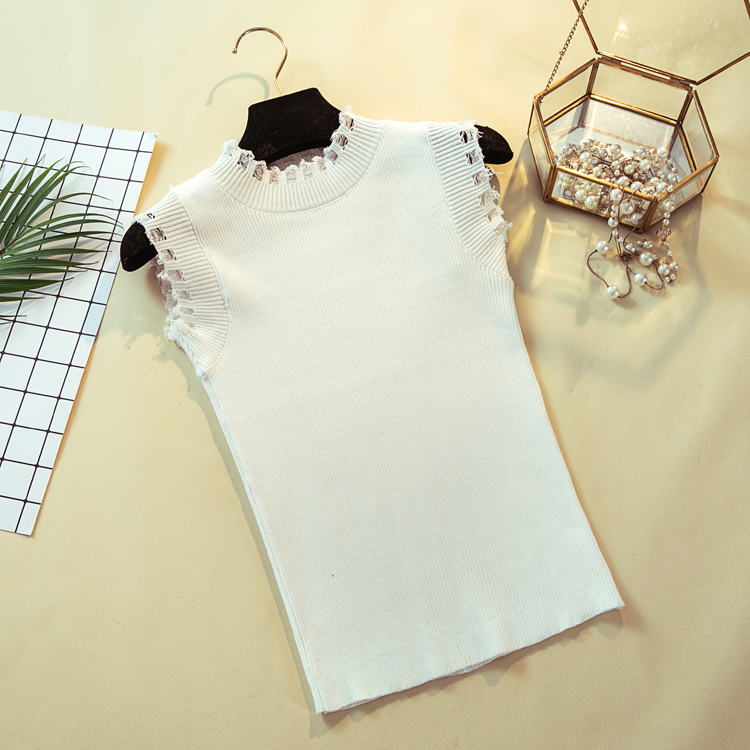 Mùa hè 2018 mới tua rua lỗ ngắn thon gọn giảm béo áo vest nữ công sở từ tay áo đan đáy quần áo thời trang nữ