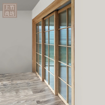 Three linkage sliding door Japanese kitchen sliding door balcony living room partition Changhong glass solid wood Nordic moving door