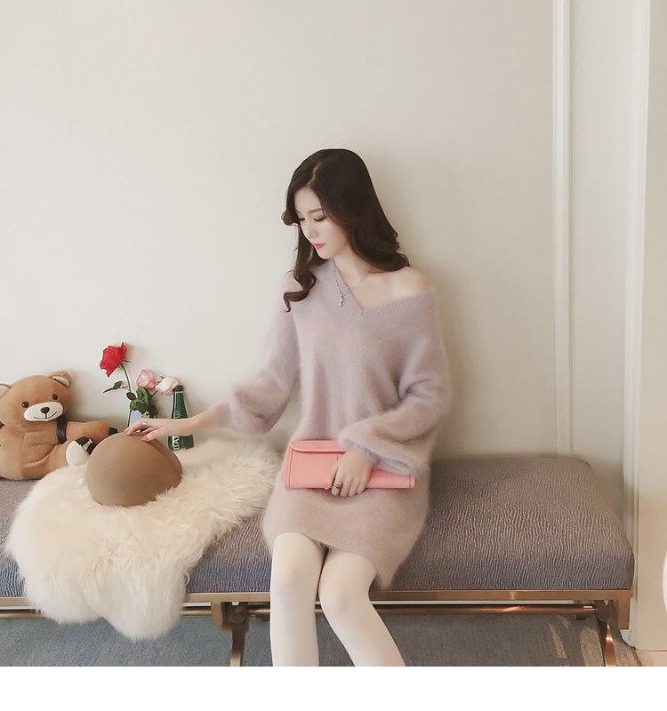 Mùa thu đông cổ áo nhung nước cổ chữ V lười gió dài hippocampus lỏng lẻo áo len nữ dày triều áo cardigan nữ dáng dài