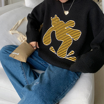 Beautiful Store MeihaoStore Cute Slip Cat Printed Cloth Casual Knitted Sweater