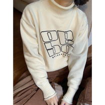 good store MeihaoStore solid color wild embroidery base warm knitted turtleneck sweater autumn and winter