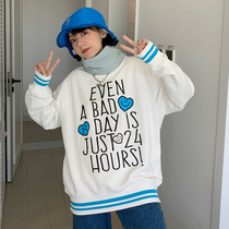 Beautiful store MeihaoStore Smiley face print letter embroidery plus thin velvet round neck sweater mens casual coat