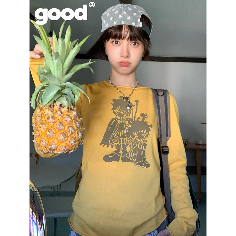 Meihaostore'Moguli' Beibei Pumpkin Color Girl with a Mushroom on Her Head Long Sleeve T-Shirt