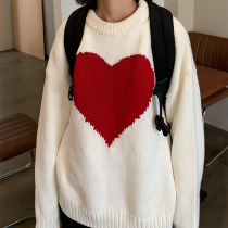 Beautiful store meihaostore love thick needle jacquard sweater round neck lazy style retro sweater couple